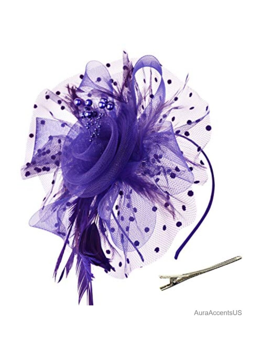 Fascinator Hat Flower Mesh Ribbon Feathers Headband Clip Tea Party